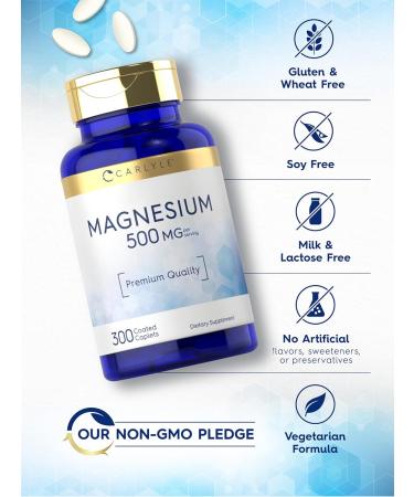 Carlyle Magnesium 500mg | 300 Coated Caplets | Vegetarian Non-GMO and Gluten Free Supplement 300 Count (Pack of 1) - Buy Online on GoSupps.com