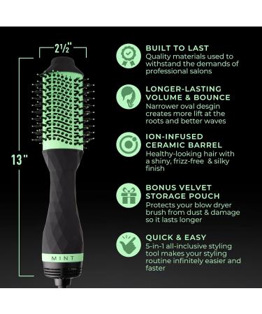 Buy MINT Professional 5-in-1 Ionic Hair Dryer Brush - Frizz Eliminating Black & Mint Green - Perfect for Fine & Thick Hair - Buy Online on GoSupps.com