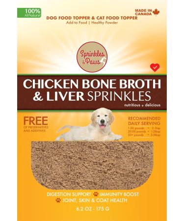 Sprinkles & Paws Chicken Bone Broth & Beef Liver Dog Food Topper | Healthy Powder Helps with Eating and Appetite | Made in Canada All Natural Free of Preservatives 190 g (Pack of 1)