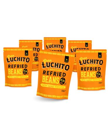 Gran Luchito Mexican Chipotle Refried Beans 15oz (Pack Of Six) - Vegan - Non Gmo - In A Microwavable Pouch