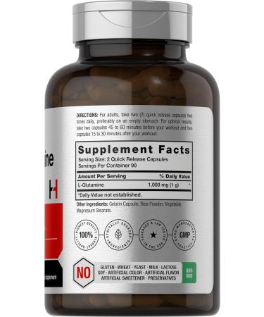 Horbaach L Glutamine Capsules 1000mg | 180 Powder Pills | Supplement for Women and Men | Pre Workout & Post Workout | Non-GMO & Gluten Free - Buy Online on GoSupps.com