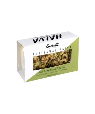 Emirelli Artisanal Halva Dessert  Authentic Middle Eastern Candy Turkish Sweets  Vegan Candy 55%-Tahini Halwa - Halvah Traditional International Sweets - Harvest Antep Pistachios Flavor, Pack of 1 Early Harvest Antep Pis