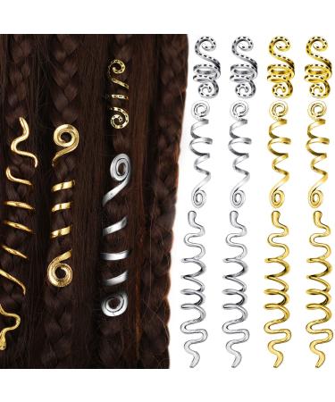 12 Pieces Braid Hair Accessories Celtic Hair Jewelry Alloy Dreadlock Accessories Loc Jewelry for Hair Spiral Braid Jewelry Coil Jewel Hair Cuffs Snake Hair Clips for Women and Girls (Gold, Silver)