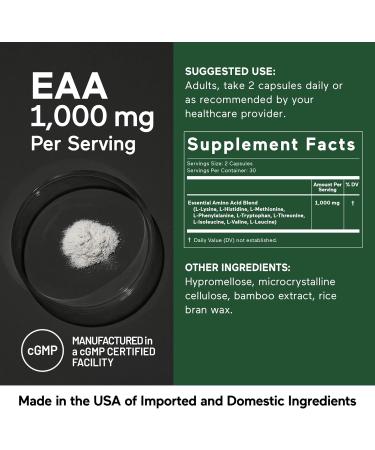 SMARTERNUTRITION Essential Amino Acids (EAA) Capsules - 1 Gram Per Serving of All 9 EAAs - Supports Muscle Mass & Exercise - Non-GMO Vegan Gluten Free - 60 Count 30-Day Supply 60 Count (Pack of 1) - Buy Online on GoSupps.com