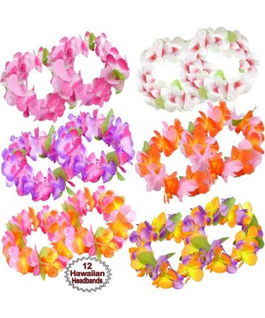 AnapoliZ Hawaiian Headband Flowers - 12 PCS Tropical Luau Lei Set | Multi Color Summer Party Favors - Buy Online on GoSupps.com