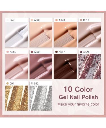 Shining She 10 Colors Gel Nail Polish Set - Nude Pink, White, Champagne, Brown, Glitter Gold, Silver Pastel - Soak-Off UV/LED Polish - Nail Art Salon DIY Home - 8ML - Buy Online on GoSupps.com