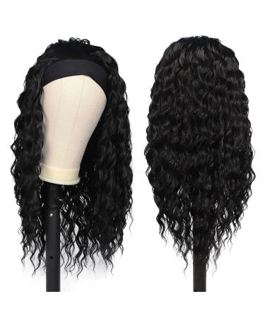 Headband Wigs Black Deep Wave 24 Inch Wig for Black Women Long Wavy Glueless Synthetic Wigs With Headband Attached
