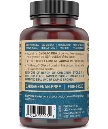 Deva Vegan Omega-3 DHA Supplement - Once-Per-Day Softgels 200 MG - Carrageenan Free - Gelatin Free - Non-Fish - Algae Oil Omega-3 Fatty Acids - 90 Softgels - Buy Online on GoSupps.com