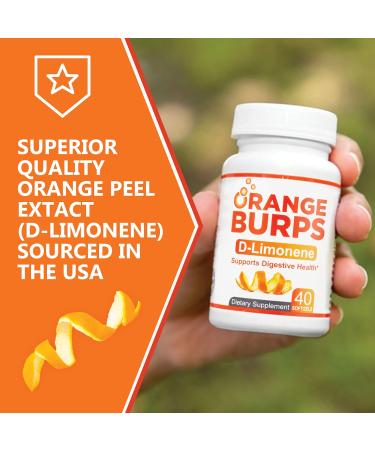 Orange Burps D-Limonene Softgels | Digestive Health Supplement | Non-Harmful Acid Reflux Relief | 500mg Easy-to-swallow Capsules | Gluten-Free - 40 Count - Buy Online on GoSupps.com