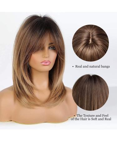 Alanhair Ombre Brown Wigs for Women - Shoulder-Length Layered Heat-Resistant Synthetic Wigs with Bangs - Buy Online on GoSupps.com