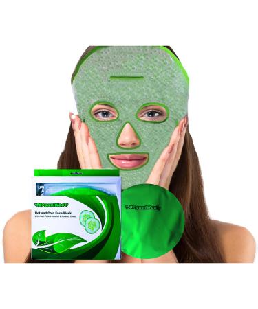 Hot & Cold Therapy Face Ice Mask from OrganiWoo with Freezer Bag Therapeutic Heat or Cooling Compress Flexible Beads Full Face Cover for Migraines Puffy Eyes Bruising Hangover