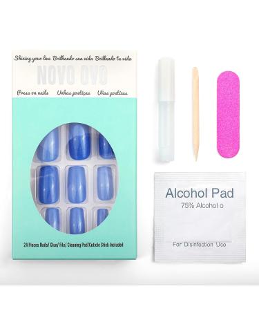 Buy Novo Ovo Blue Holographic Angular Press-On Nails - Small Artificial Fingernails with Glue for Easy Application | International Shipping Available - Buy Online on GoSupps.com