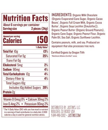 Justin's Organic Mini Milk Chocolate Peanut Butter Cups - Gluten-Free, Rainforest Alliance Certified Cocoa - 6 Stand-Up Bags (4.7 oz Each) - Buy Online on GoSupps.com