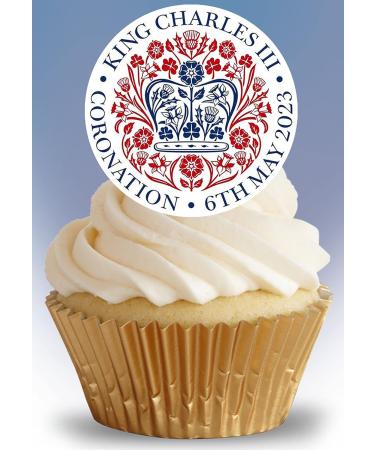 24 x Pre-Cut Stand up King Charles III Coronation Emblem Edible Wafer/Rice Paper Cupcake Cake Dessert Toppers Royal Party Union Jack Birthday Decorations - Buy Online on GoSupps.com