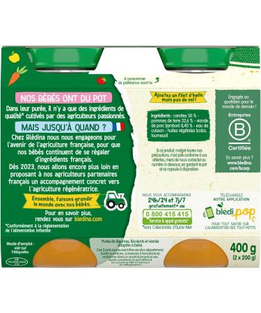 Bl dina - Small baby jars - Carrot Ham pur e - 70% French ingredients - From 6 months - 12 jars of 200g - Buy Online on GoSupps.com