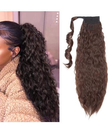 Clip in extensions ponytail hair extension like real hair magic paste wrap around ponytail hair part for women 66cm wavy medium brown