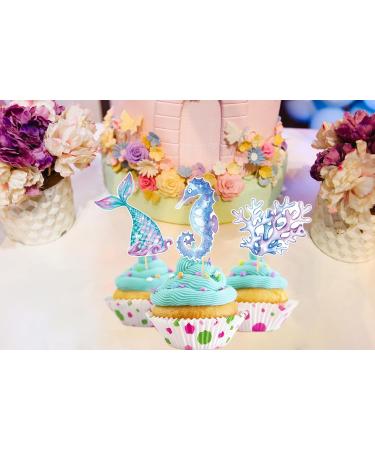 TSJ 12 PCS Mermaid Cupcake Toppers Cake Toppers Mermaid Tail Seahorse Cupcake Sticks Mermaid Theme Birthday Baby Shower Party Supplies - Buy Online on GoSupps.com