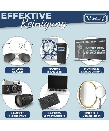 WESERWEF XXL Microfiber Glasses Cleaning Cloth - Optician Quality 30x30 cm for Glasses Smartphone Tablet & Camera - Blue Poppies Design - Buy Online on GoSupps.com