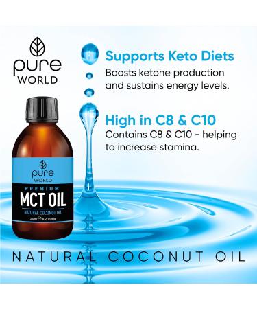 Pure World Natural MCT Coconut Oil 250ML 100% Pure and Undiluted. Premium Quality Coconut Oil. Natural C8 & C10 Vegan MCT Oil 250ML - Buy Online on GoSupps.com