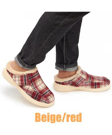 EVGLOW Men's Adjustable Orthopedic Slippers for Plantar Fasciitis & Foot Pain Relief | Arch Support, Size 11, Beige/Red - Buy Online on GoSupps.com