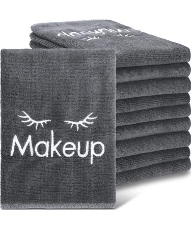 20 Pcs Microfiber Makeup Remover Cloths 13 x 13 Inches Makeup Towels Reusable Absorbent Make up Removers Face Wash Cloth Makeup Washcloths with Makeup Embroidery for Women (Grey)
