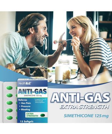 HealthA2Z Extra Strength Gas Relief | Simethicone 125mg | Fast Relief from Stomach Discomfort & Bloating | Anti Flatulence | 15 Count (Pack of 3 - Buy Online on GoSupps.com