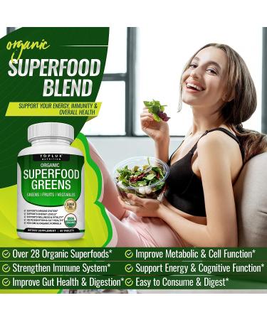 Organic Super Greens Capsules - 28 Powerful Ingredients with Alfalfa, Beet Root, Tart Cherry & Ginger - Immune & Energy Support for Men and Women - 60 Tablets - Buy Online on GoSupps.com