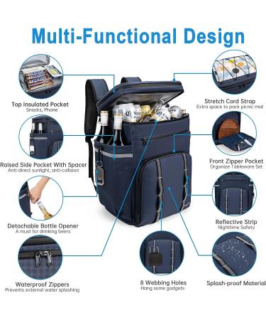 Simaixing 41L Navy Blue Backpack Cooler - Leak Proof, Insulated, Large Capacity Ice Chest - Waterproof Soft Cooler Bag for Men, Women - Ideal for Beach, Camping, Hiking - Holds 45 Cans - Buy Online on GoSupps.com
