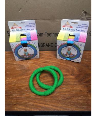 San Sero Teething Rings Set - Green Sensory Baby Teether Rings for Babies 0-12 Months | Pack of 2 Chew Toys for Boys & Girls - Buy Online on GoSupps.com