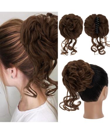 S-Noilite Claw Clip Messy Bun Hair Pieces Tousled Updo Hair Bun Hair Chignon Curly Wavy Hair Scrunchies Synthetic Ponytail Hair Extensions for Women - Light Brown 12
