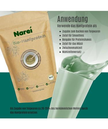 Nare ei Organic Hemp Protein Powder - 50% Vegan Protein from Germany | 450g - Ideal for Smoothies Muesli Porridge & Baking | DE- KO-005 Certified - Buy Online on GoSupps.com