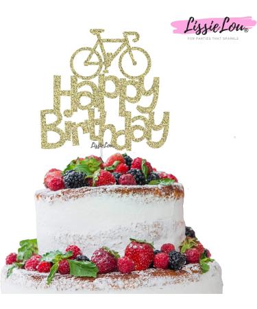 LissieLou Happy Birthday Cake Topper Glitter Card with Bicycle Decoration - Gold  - Buy Online on GoSupps.com