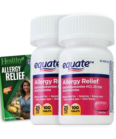 Healthy Surplus Vital Volumes Tips Card & Equate Allergy Relief Diphenhydramine HCL 25 mg 100 Tablets - 2 Pack -Bundle