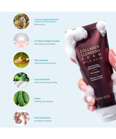 Korean Face Wash - Mild Acid Cleanser with Collagen 140ml | Organic Foaming Mousse for Dry & Sensitive Skin Deep Cleansing Gentle Skincare - Buy Online on GoSupps.com