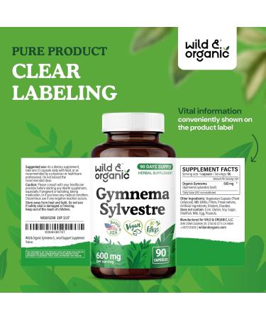 Wild & Organic Gymnema Sylvestre Capsules 600 mg - Overall Support - Gymnema Sylvestre Supplements - Gurmar Leaf Powder - 90 Days of Supply - Vegan No Fillers Non-GMO - 90 Count 90 Count (Pack of 1) - Buy Online on GoSupps.com
