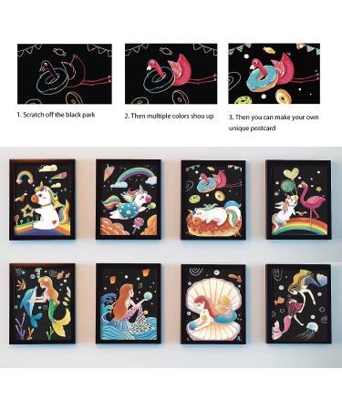 NAIHEY Scratch Art Rainbow Painting Set for Girls and Boys - Creative Engraving Craft Kit for Kids - Mermaid & Unicorn Theme - 8 Sheets - Buy Online on GoSupps.com