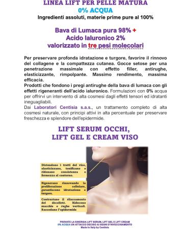  Centisia Lift Gel with 100% Snail Slime and 100% Pure Hyaluronic Acid - Anti-aging face serum plumping and regenerating effect - Formula without added water - 30 ml - Buy Online on GoSupps.com