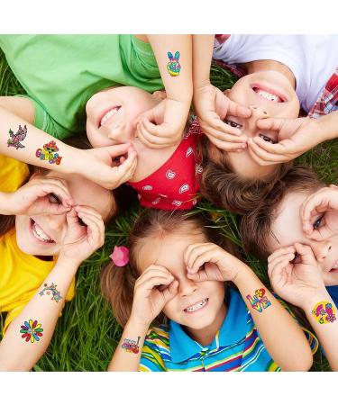 Hippie Temporary Tattoos Stickers for Kids - 144 Piece Assorted Pack | 70s 80s 90s Groovy Designs | Hippie Face, Love and Peace Decals | Ideal for Hippie Party Favors - Buy Online on GoSupps.com
