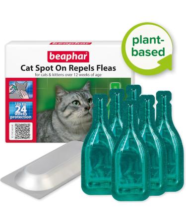 Beaphar Cat Spot-On Repels Fleas Plant-Based Parasite Protection Contains Natural Herbal Extract Margosa Up to 24 Weeks Protection 6 Pipettes 0.8 ml (Pack of 6) 24 Week Single - Buy Online on GoSupps.com