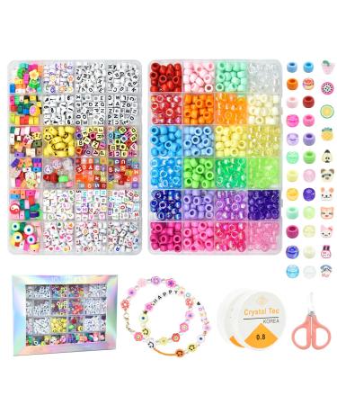  JOICEE Bracelet Making Kit Pony Beads fruite Flower Polymer  Clay Beads Letter Beads for Jewelry Making, DIY Arts Earring and Crafts  Gifts for Girls Age 6 7 8 9 10-12
