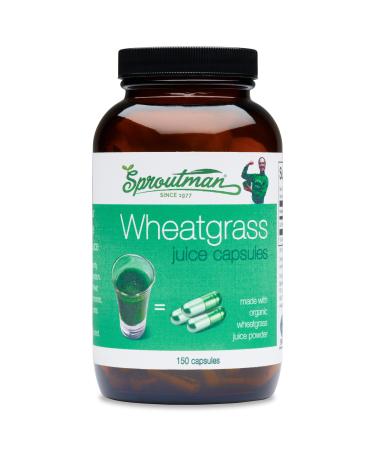 Organic Wheatgrass Juice Powder Capsules by Sproutman - 100% Pure Wheatgrass- Boosts Metabolism, Aids Digestion - High in Vitamins, Antioxidants, Chlorophyll, Enzymes, Minerals & Energy (150 Pills)