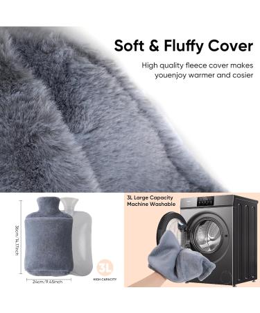 Fashy Faux Fur Covered 3L Extra Large Grey Plush Hot Water Bottle Set with Hand Pocket and Zipper - Perfect Gift for Warmth and Comfort for Women, Men, and Children - Buy Online on GoSupps.com