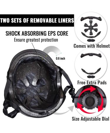 TurboSke Skateboard Helmet - CPSC-Compliant Multi-Sport Bike Helmet for Youth, Men, and Women - Black S-KID (48cm-54cm) - Buy Online on GoSupps.com