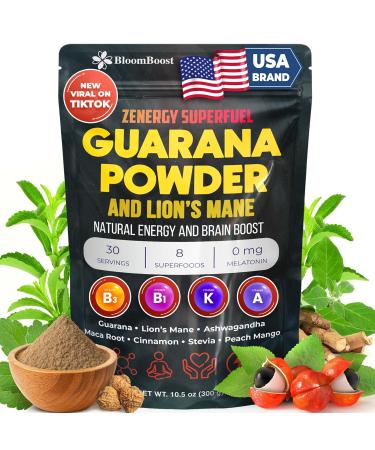 BloomBoost Guarana Powder 1 000mg Per Serv - Lion s Mane Ashwagandha Maca... Natural Caffeine Energizer Brazilian Herbal Extract Bulk Superfood Vegan Friendly & Non-GMO - 10.6oz (75 Servings) - Buy Online on GoSupps.com