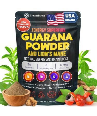 BloomBoost Guarana Powder 1 000mg Per Serv - Lion s Mane Ashwagandha Maca... Natural Caffeine Energizer Brazilian Herbal Extract Bulk Superfood Vegan Friendly & Non-GMO - 10.6oz (75 Servings)