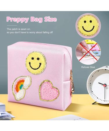 Preppy Patch Period Bag for Teen Girls | PU Leather Sanitary Napkin Storage Pouch with Zipper | Menstrual Cup & Tampon Organizer in Pink - Buy Online on GoSupps.com