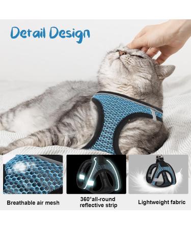 Shop Lollanda XS Blue Cat Dishes with Leash & Adjustable Soft Kitten Vest - Reflective Stripe Design for Small Cats - Buy Online on GoSupps.com