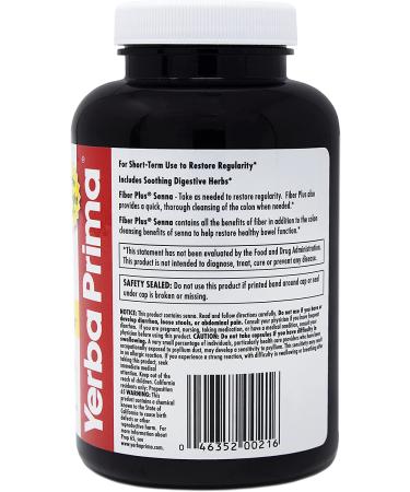 Yerba Prima Fiber Plus Senna Capsules - 180 Count | Gentle Overnight Relief | Non-GMO & Gluten-Free - Buy Online on GoSupps.com