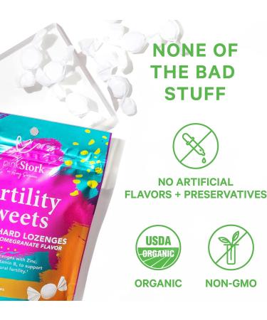 Pink Stork Fertility Sweets: Strawberry Pomegranate Fertility Supplements for Women + Prenatal Vitamins 100% Organic Folate B6 + Zinc Drop Women-Owned 30 Hard Lozenges - Buy Online on GoSupps.com