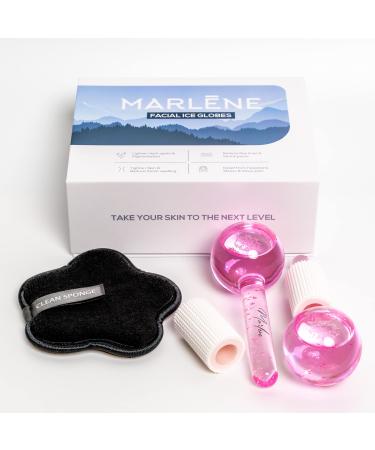 Marlene Ice Globes for Facials   Set with 2 Facial Ice Roller and Cleaning Sponge   Massage Ball Roller for Soft  Refreshed Skin   Cold Ice Roller Ball for Puffiness  Dark Circles (CORAL PINK)